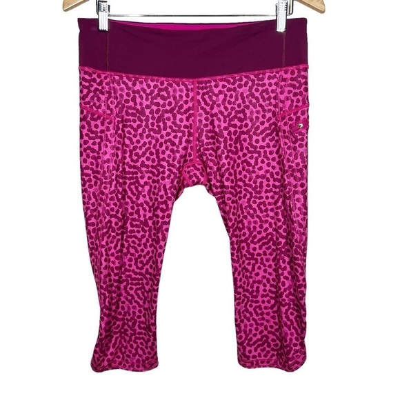 Lululemon Womens Run Top Speed Mid Rise Capri Pink Printed Leggings Size 10 - Picture 1 of 9